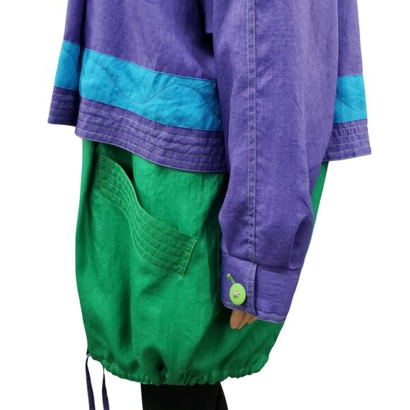 Vintage 80s 90s JGallery Colorblock Windbreaker Parka Trench Purple Green Blue L - Picture 8 of 12